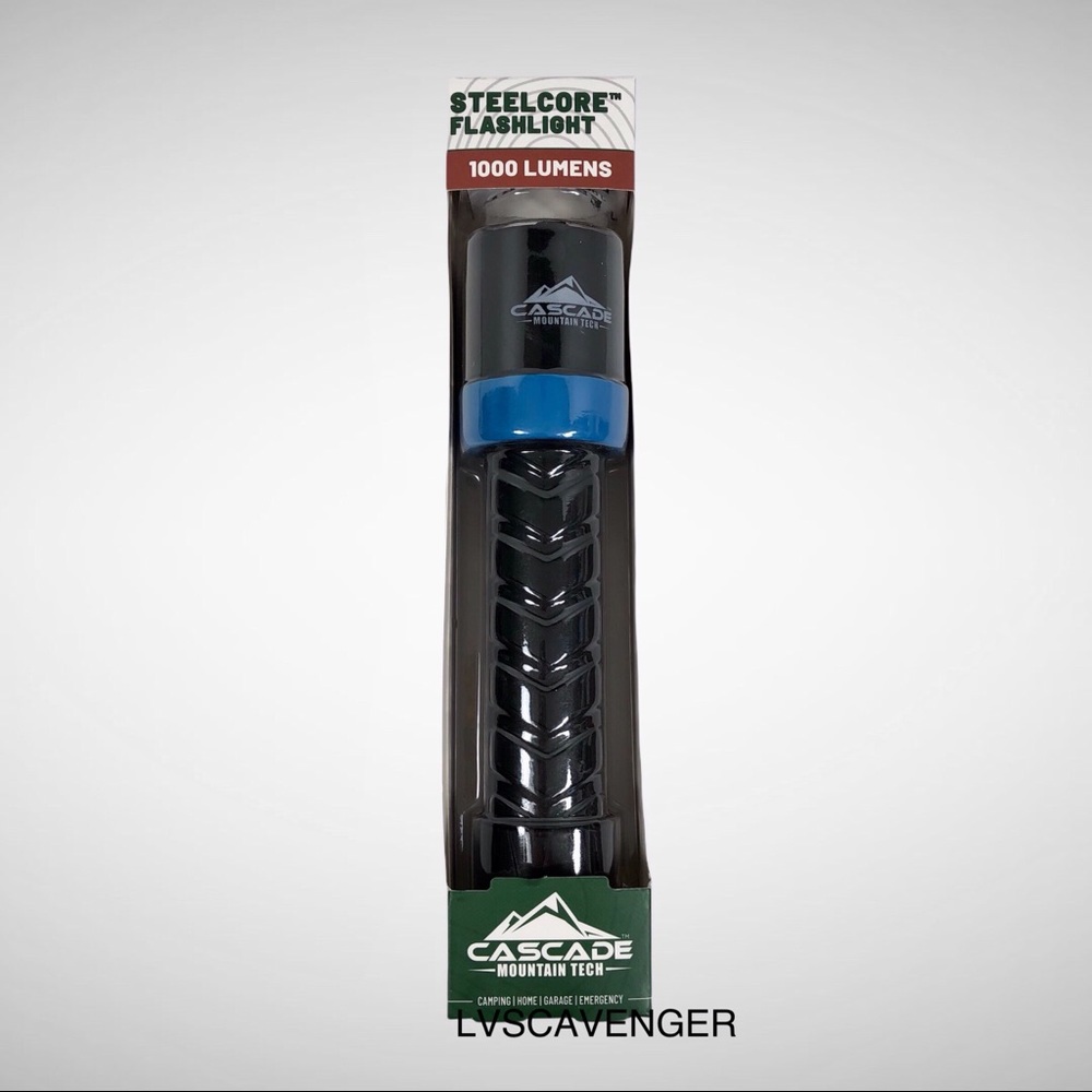 Flashlight 1000 Lumens Cascade Mountain Tech Steel Core Black With BLUE Stripe